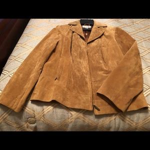 Tan suede leather bomber jacket